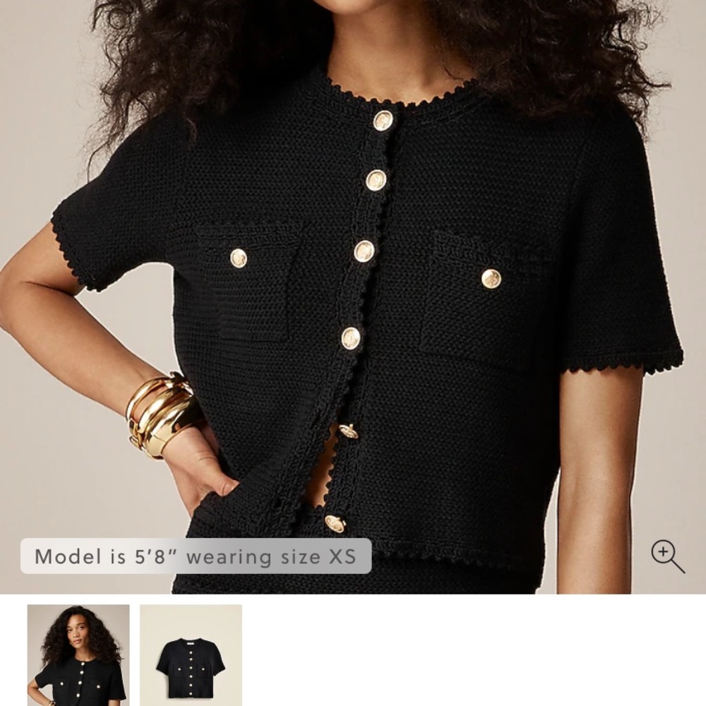 NWT JCrew Black Short Sleeve Cardigan with Gold Buttons